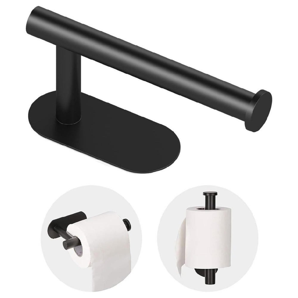 TOILETTENPAPIERHALTER Schwarz Edelstahl klebend bohrfrei für Badezimmer Küche Waschraum - Schwarz, Metall (10.3/8.2/16cm) - MCBOSON