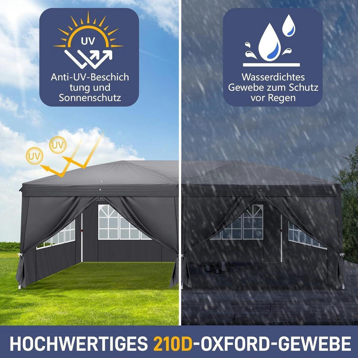 FALTPAVILLON 3 x 6 m Dunkelgrau mit 6 Seitenteilen - Anthrazit, Textil (300/268/600cm)