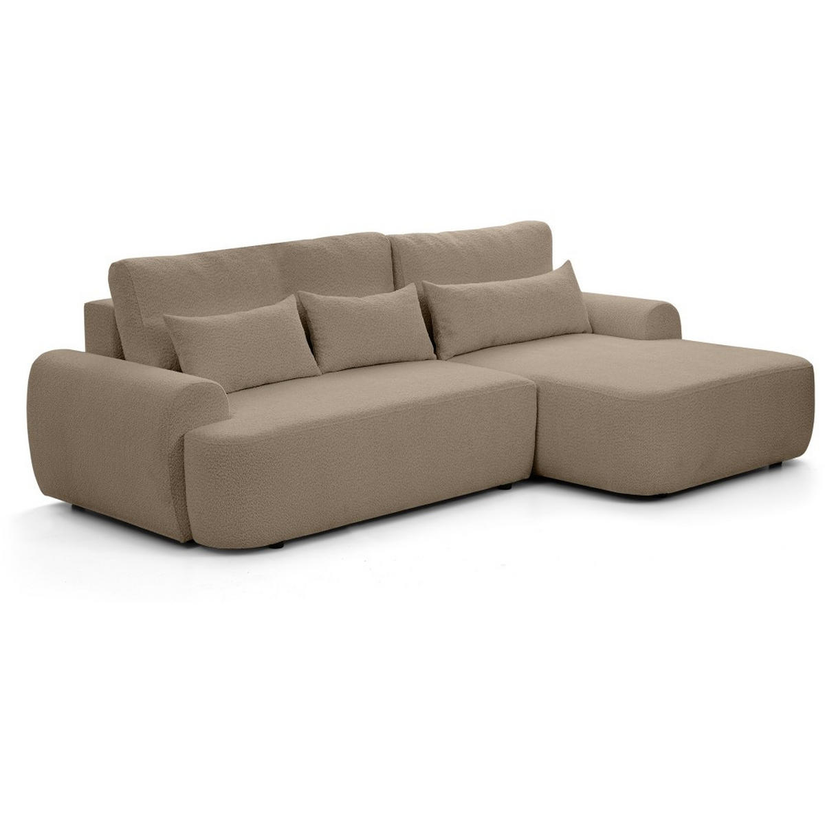 ECKSCHLAFSOFA Oliver im Bouclé-Gewebe, Hellbraun, rechts - Hellbraun/Schwarz, Textil (266/160cm) - Beautysofa