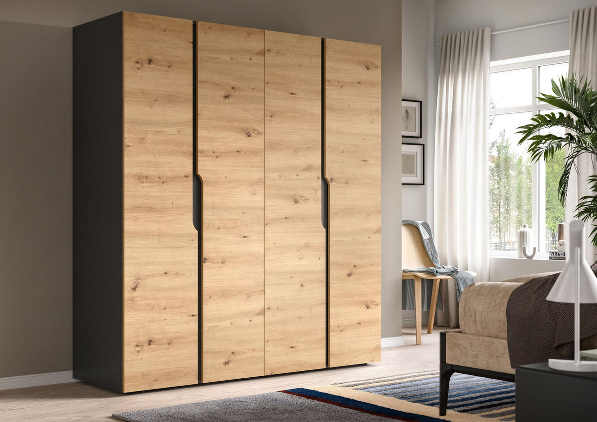 KLEIDERSCHRANKKOMBINATION ANGA (B/H/T: ca. 160/180/51 cm) in anthrazit/Artisan Eiche Nachbildung - Anthrazit, Holzwerkstoff (160/180/51cm)
