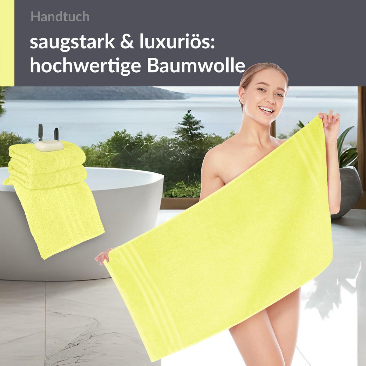 HANDTUCH 50x100 cm London Anis Grün 4er Set - Hellgelb, Textil (50/100cm) - Lashuma