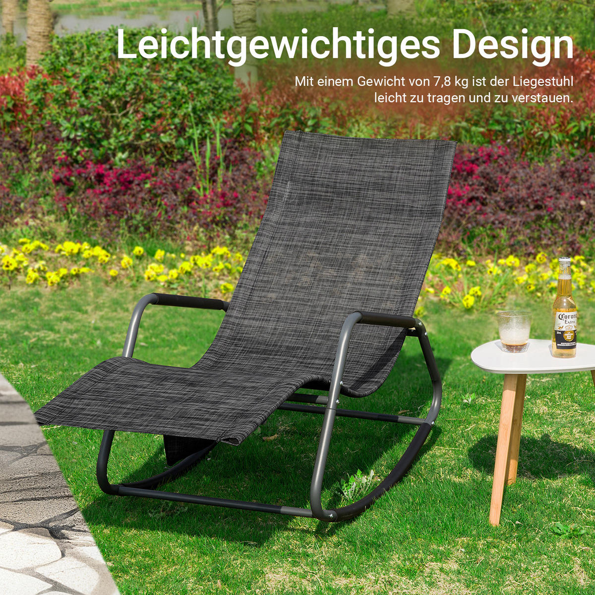 SONNENLIEGE Schwarz - Schwarz, Metall (145/85/57cm) - SoBuy