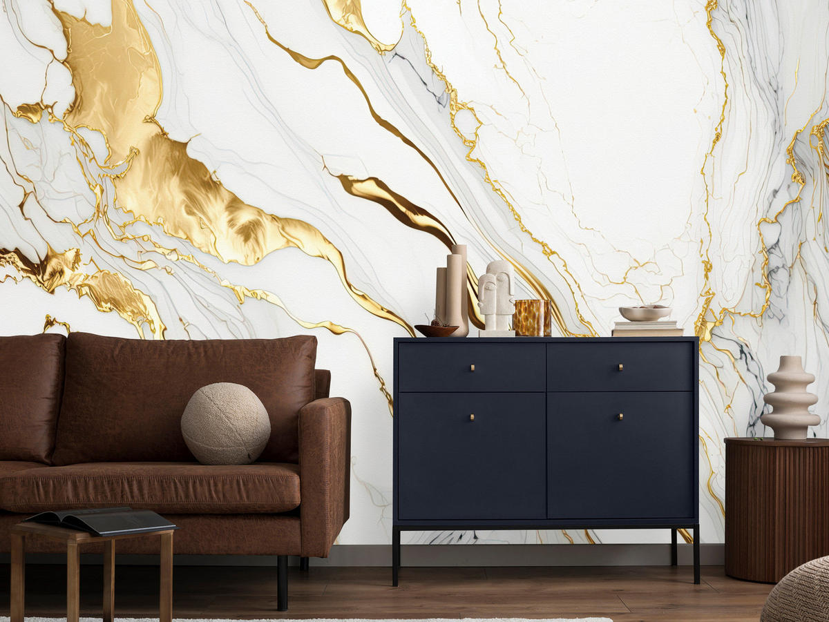 FOTOTAPETE Marmor Abstraktion Glamour Stil 250x175 - Gelb/Beige, Papier (250/175cm) - Muralo