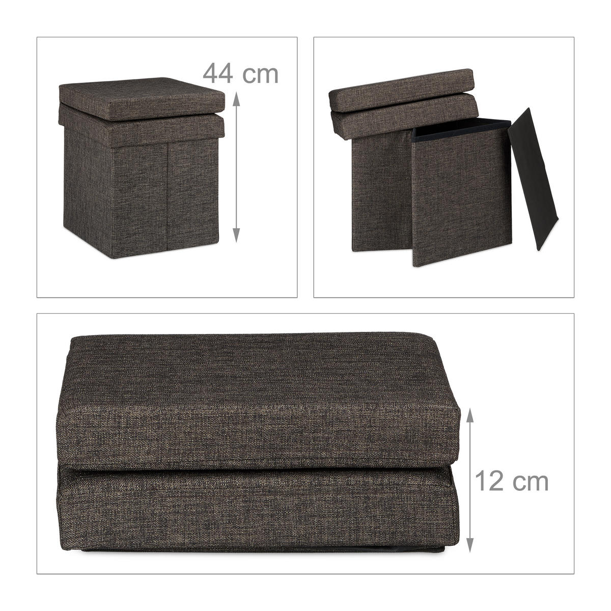 FALTBARER Sitzhocker - Braun, Holzwerkstoff/Textil (38/73/38cm) - Relaxdays