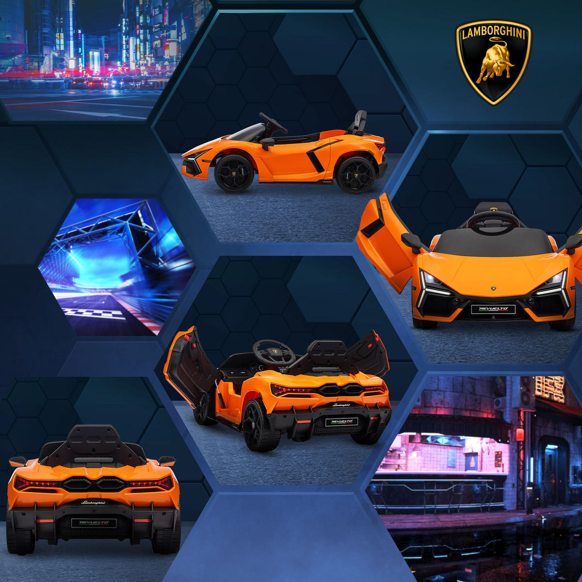 ELEKTROAUTO DE-06232 Lamborghini-inspiriert mit Fernbedienung Orange - Orange, Kunststoff/Metall (105/60/40cm) - ComfortXL