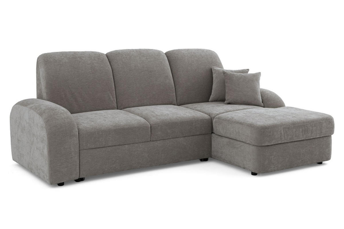 ECKSOFA VIBE S Rechts mit Schlaffunktion 130x202 Chenille Grau - Schwarz/Grau, Holz/Kunststoff (156/255cm) - Muffo