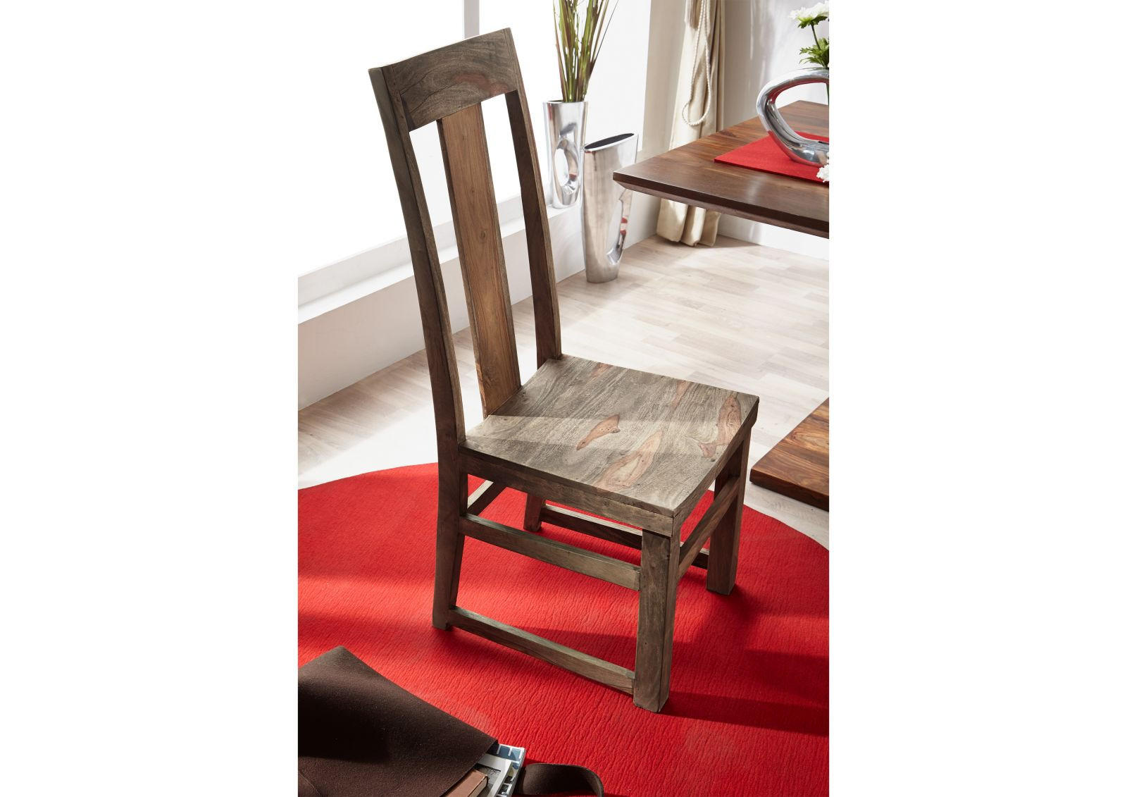 STUHL Sheesham 45x47x110 grau geölt NATURE GREY #122, 2er Set - Grau, Holz (45/110/47cm) - Massivmoebel24