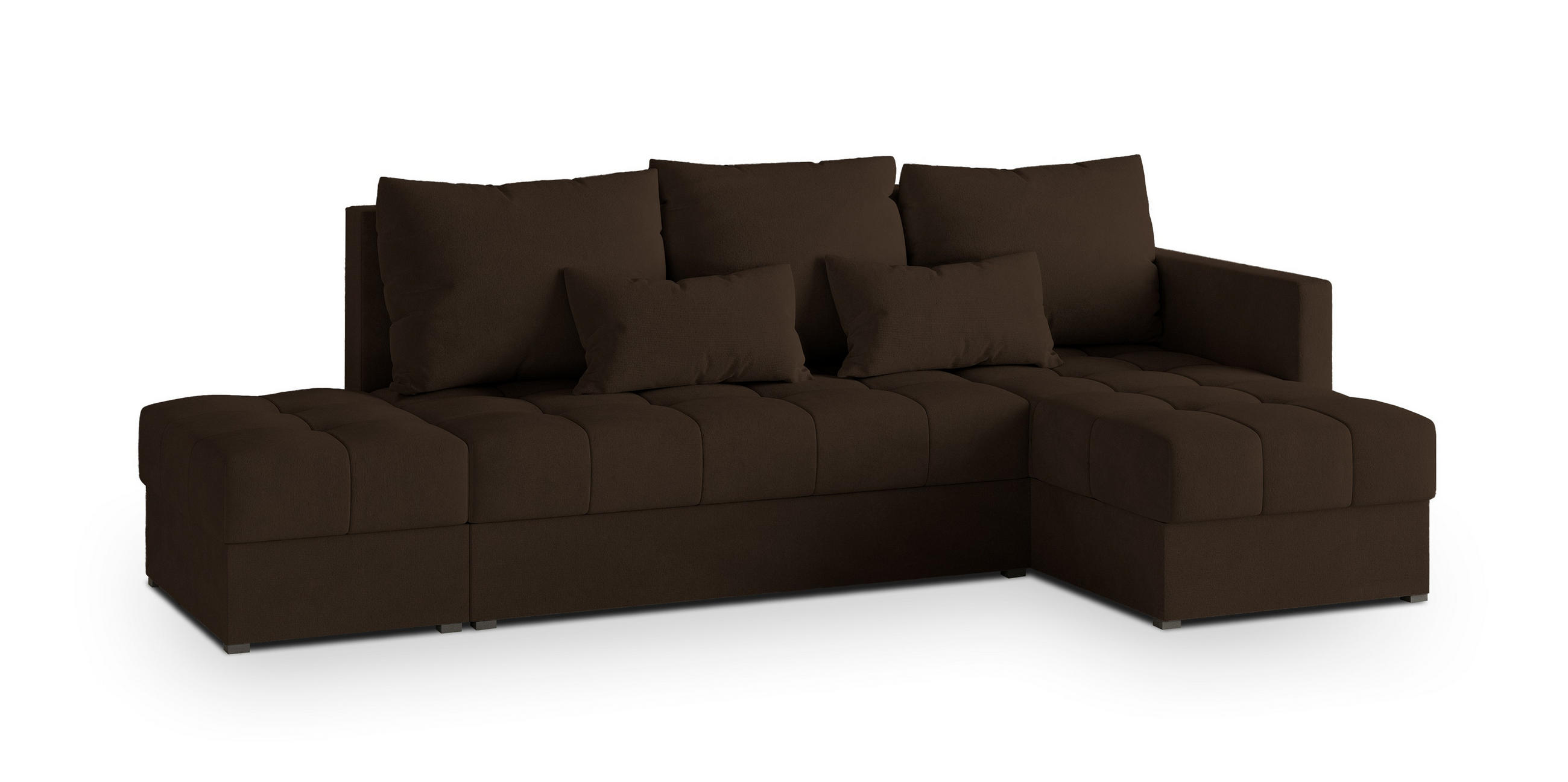 ECKSOFA LUMARI R-S Braun Plüsch-Stoff mit Schlaffunktion - Braun, Holz (262/143cm) - MASSENO
