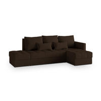 ECKSOFA LUMARI R-S Braun Plüsch-Stoff mit Schlaffunktion - Braun, Holz (262/143cm) - MASSENO