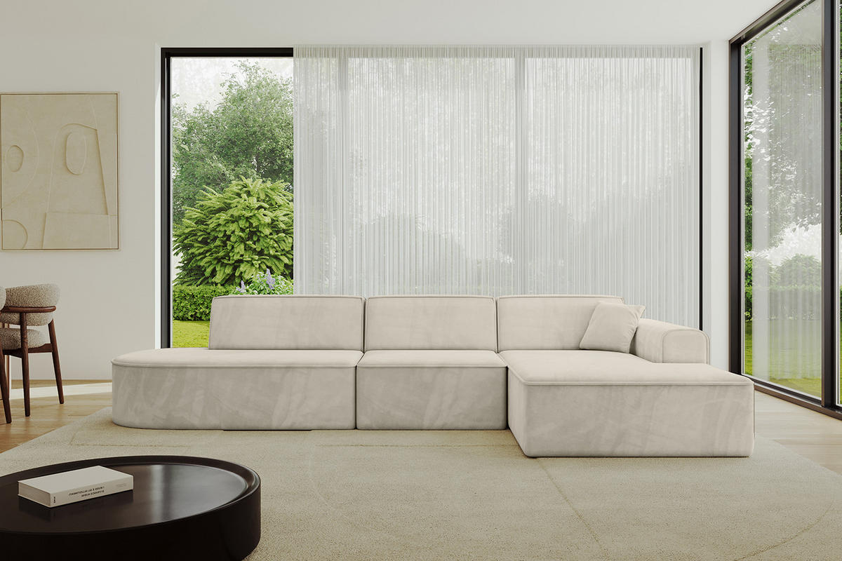 ECKSOFA Ottomane Rechts IREA-L2-v3 - 328x171x79 cm Dunkelgrau - Ecru, Holzwerkstoff/Textil (171/328cm) - ALTDECOR
