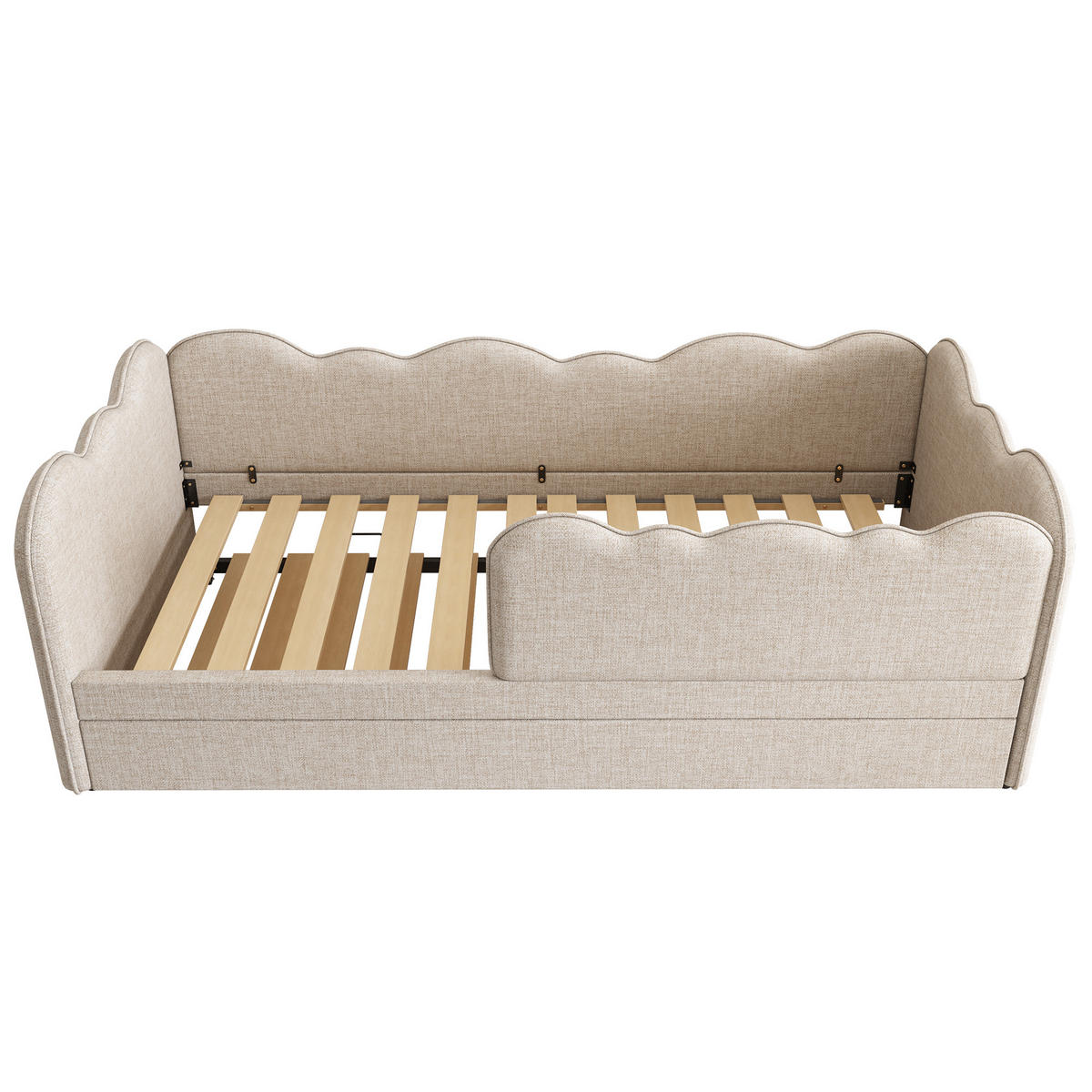 TAGESBETT mit Ausziehbett 90x190 cm Leinen Beige - Beige, Holz (90/190cm) - Meubliv