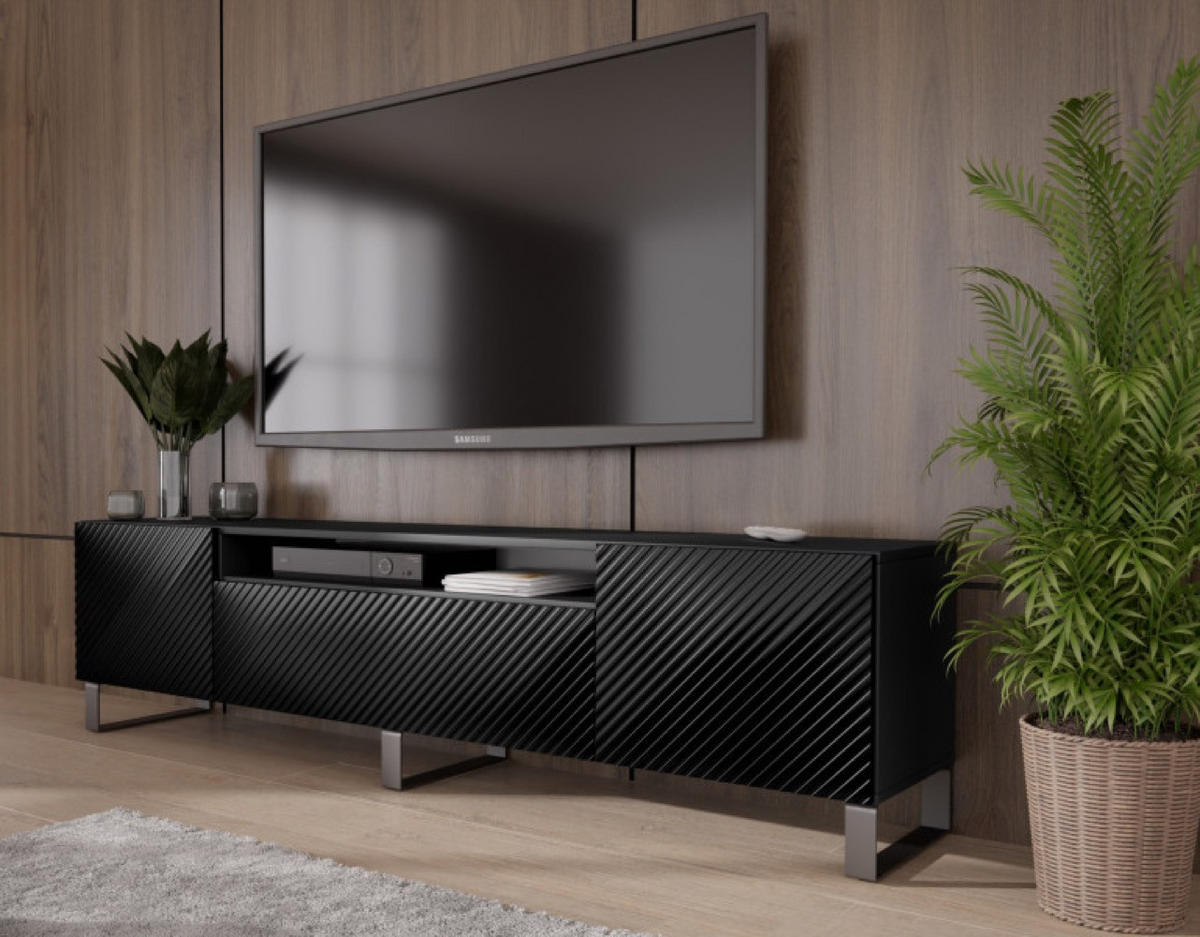TV-SCHRANK Schwarz NIKOL Metallbeine Gefräste Fronten - Schwarz, Holzwerkstoff (200/53/41cm) - Sepro Meble