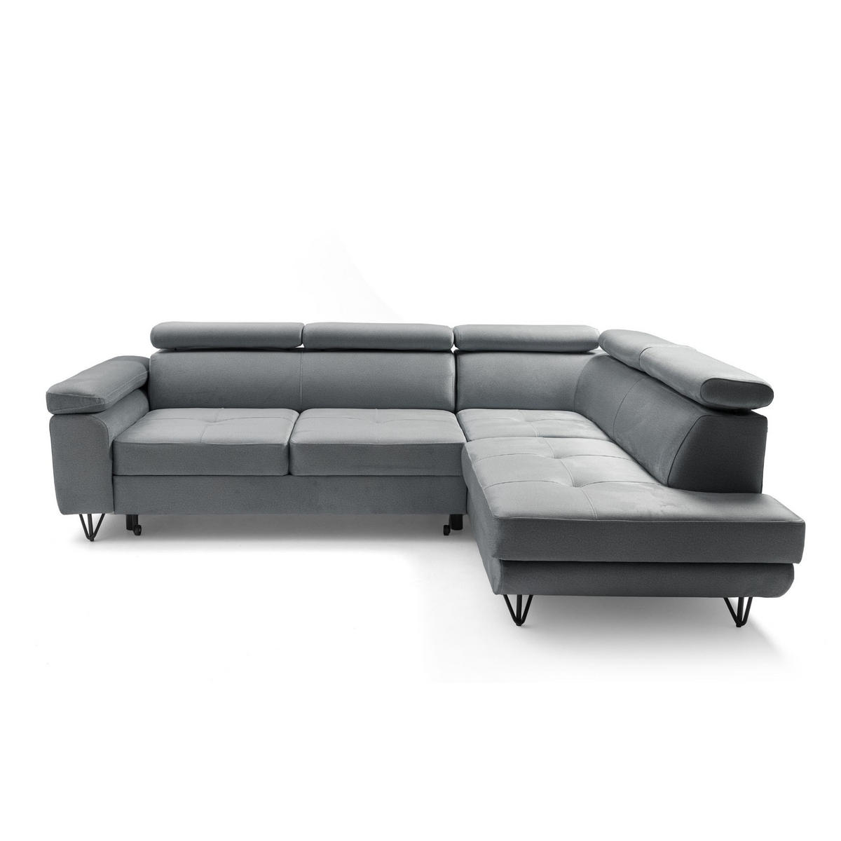 ECKSOFA JUNIOR L Rechts mit Schlaffunktion 194x128 Velours Grau - Schwarz/Grau, Holz/Textil (184/249cm) - Muffo