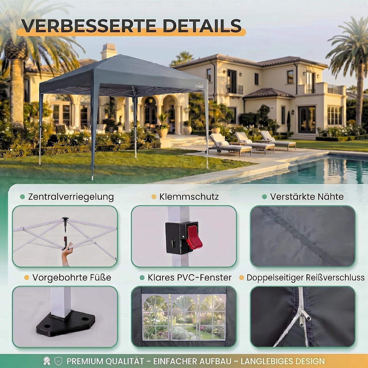 FALTPAVILLON 3x3m mit 4 Seitenwänden, wasserdicht und winterfest in grau - Grau, Textil (300/260/300cm)