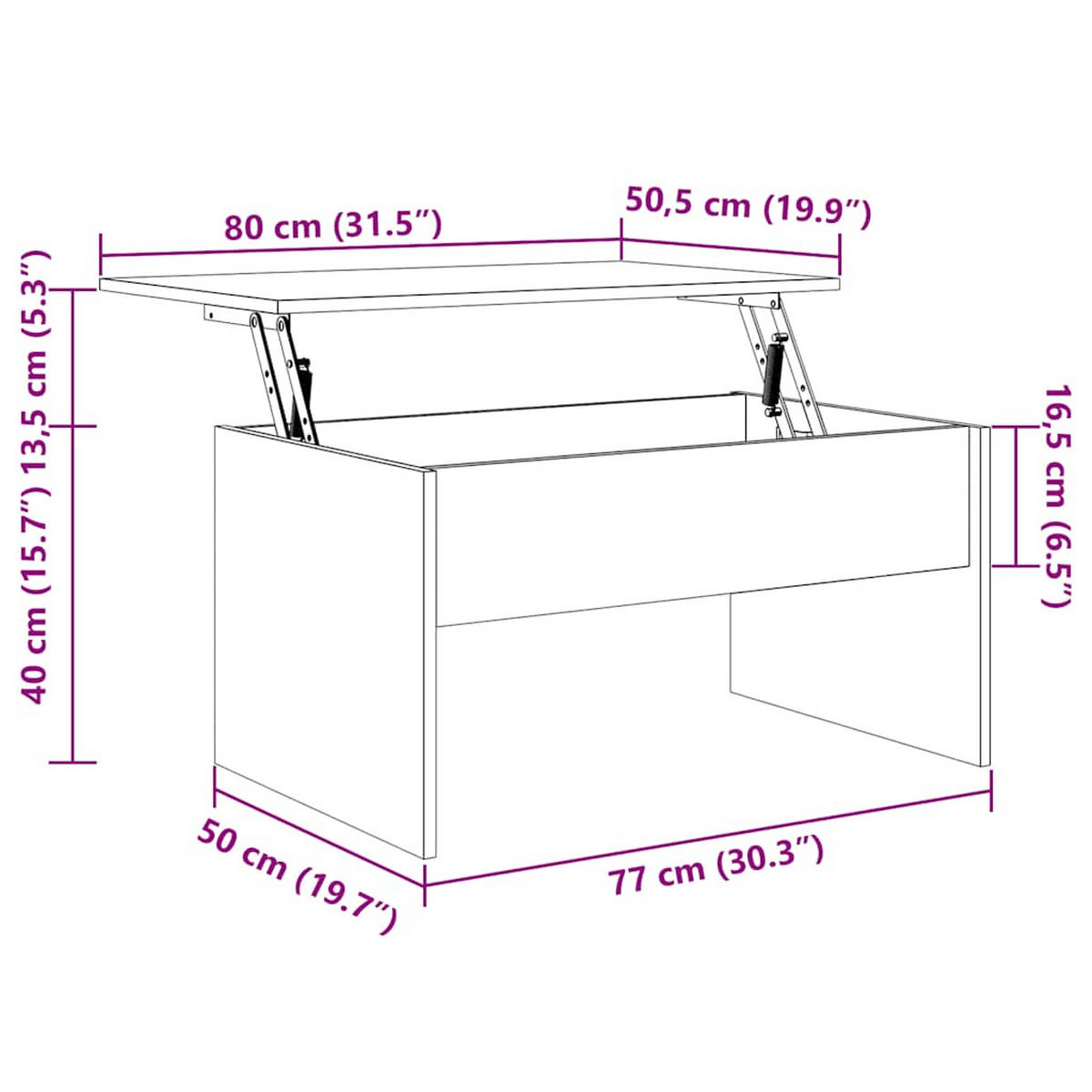 COUCHTISCH 80/50,5/41,5 cm aus Holzwerkstoff Sonoma-Eiche mit Höhenverstellbarer Tischplatte - Sonoma Eiche, Holz (50.5/80/41.5cm) - vidaXL