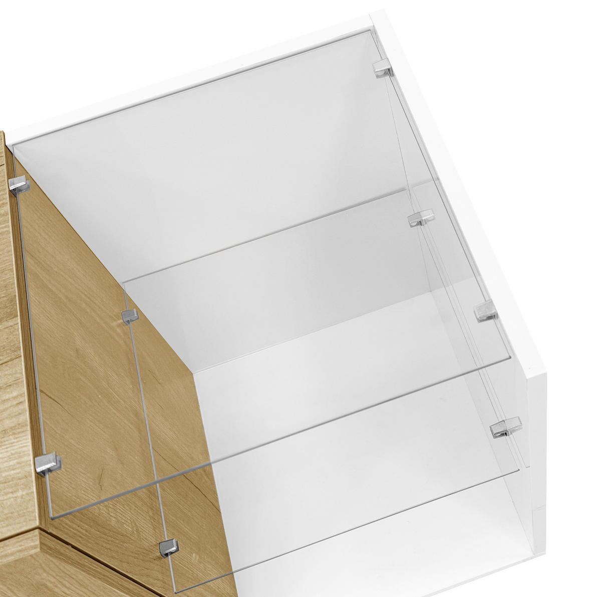 LOWBOARD TV-Kommode 180/38/48 cm aus Spanplatte mit Glasregalen und Stauraum Weiß/Natur - Weiß, Holzwerkstoff (180/48/38cm) - Modenvie