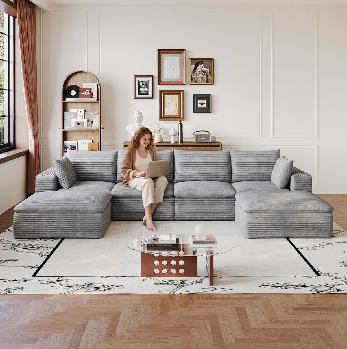 WOHNLANDSCHAFT aus Stoff 340 cm Grau mit abnehmbarer Polsterung und Schaumstoffkern - Grau, Textil (340/60/160cm) - Modfu