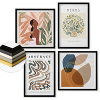 WANDBILDER 4er-Set - 50x50 cm & 40x60 cm Schwarzer Rahmen - Boho-Ästhetik, Pastellposter - Schwarz, Kunststoff (50/50cm) - ArtPrintCave