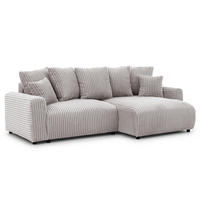 ECKSOFA Calma mit Schlaffunktion und Bettkasten im Bumpy-Design aus weichem Hellgrau Plüschcord - Ottomane rechts - Hellgrau/Schwarz, Holz/Kunststoff (140/239cm) - S-Style