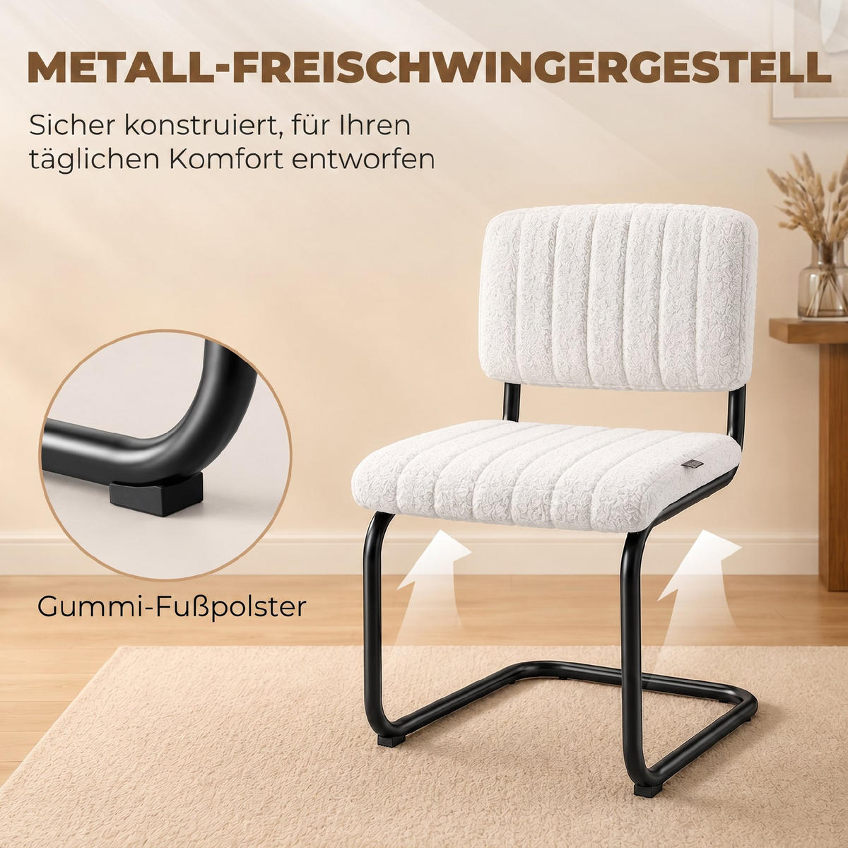 ESSZIMMERSTÜHLE 2er Set Polyester Cremeweiß - Creme/Schwarz, Textil/Metall (48/76/55cm) - HOMCOM