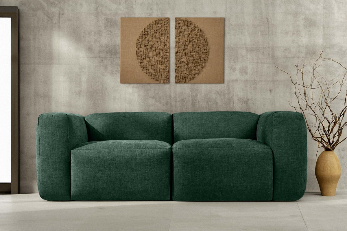 2-SITZER-MODULSOFA BUFFO mit extrem weicher und bequemer Sitzfläche, Gewebestoff, maritim - Grün, Textil (210/73/96cm) - KONSIMO®
