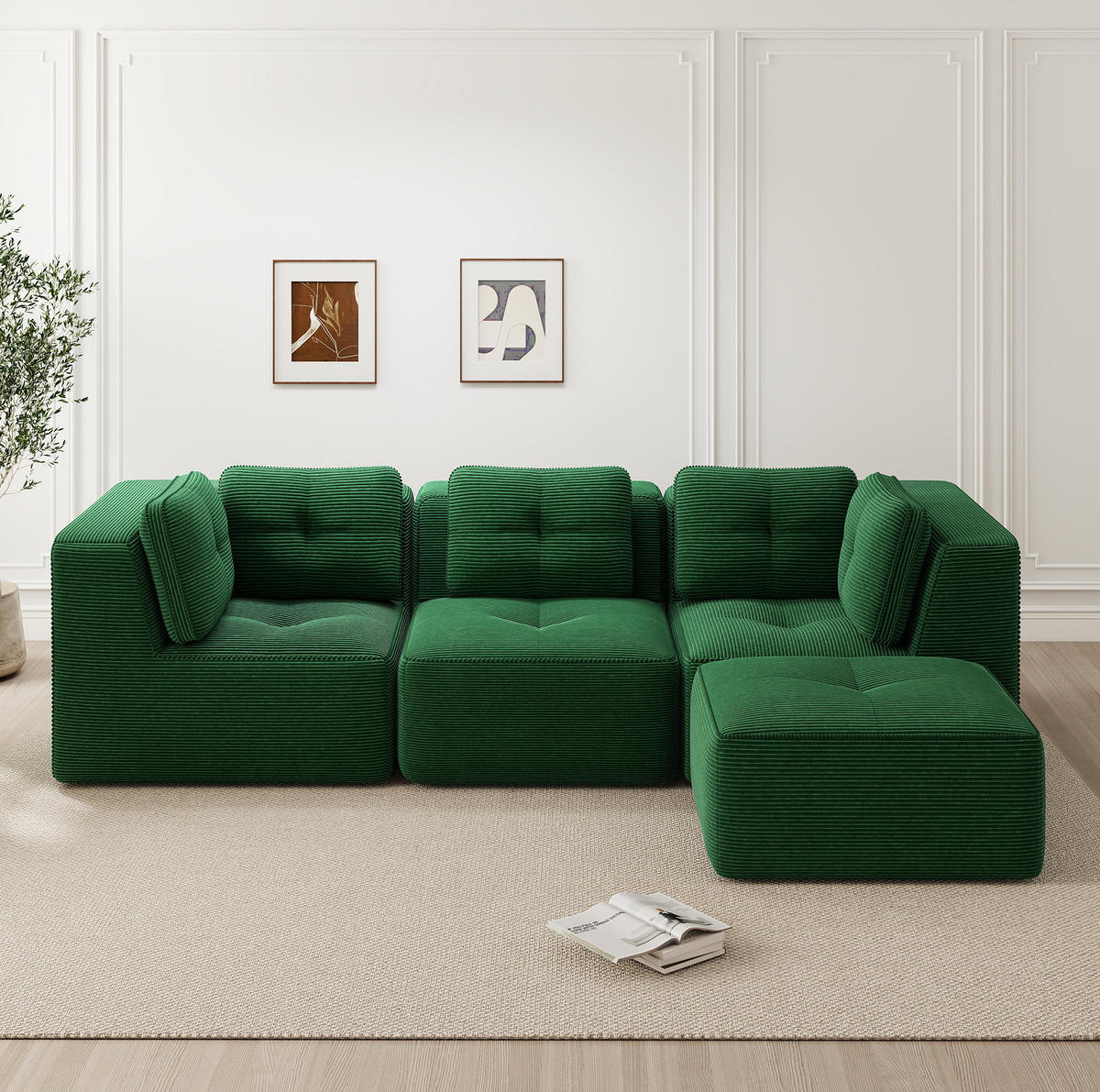 ECKSOFA modular Cord Grün 3-tlg. - Grün, Kunststoff (177/297cm) - Meubliv