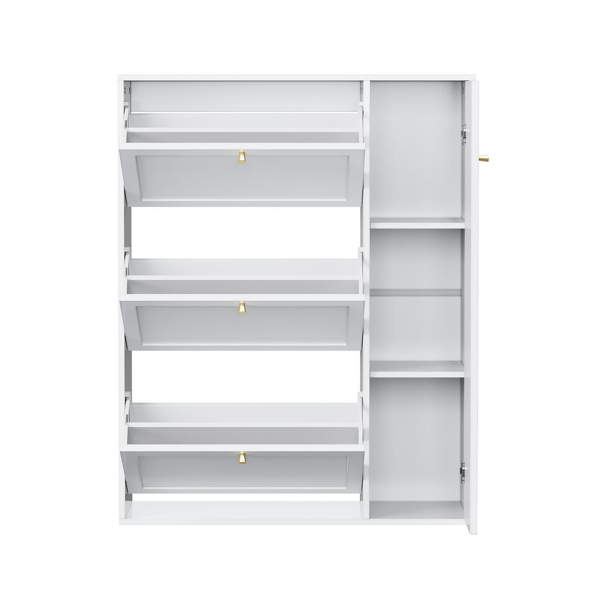 SCHUHSCHRANK aus MDF & Spanplatte 90x25x114cm in Weiß mit 3 Klappen & 1 Tür - Weiß, Holzwerkstoff (90/114/25cm) - Modfu