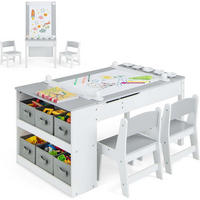 KINDERTISCH mit Stuhl grau(3-tlg) - Grau, Holzwerkstoff (109/55/60cm) - COSTWAY