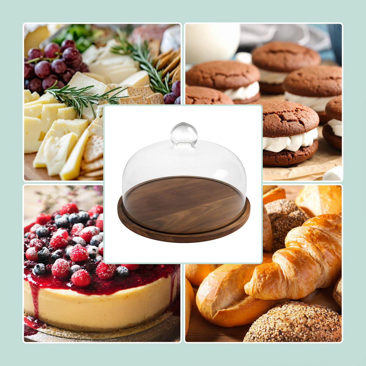 TALÍŘ na dorty - průhledná, dřevo/sklo (28/16/28cm) - Relaxdays