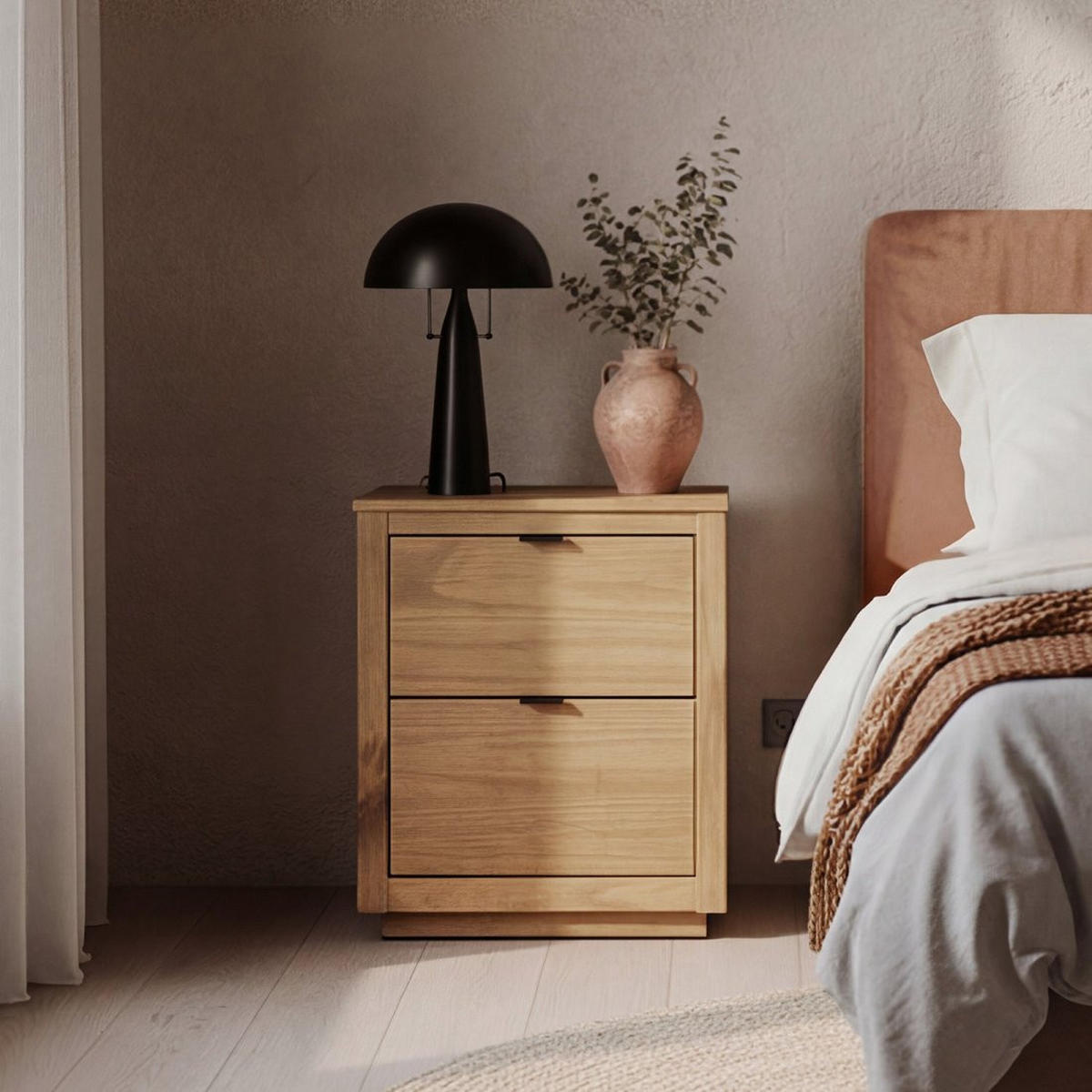 NACHTTISCH 2 SCHUBLADEN Sven Natürlich 47 cm x 58 cm - Naturfarben, Holz (47/58/39cm) - Klast Home