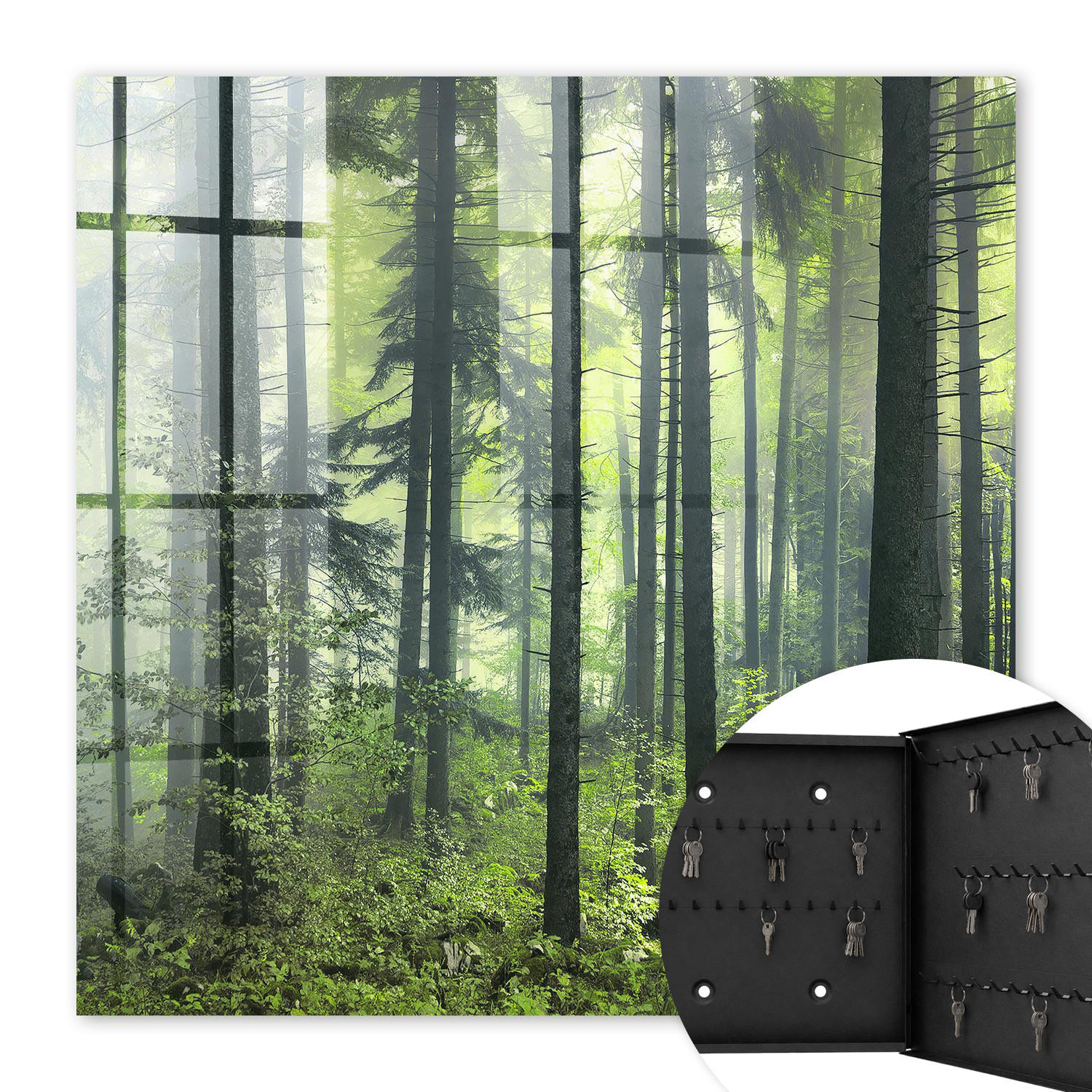 SCHLÜSSELBOX Schwarz 30x30 cm- Türöffnung nach rechts - Grüner Wald - Grün, Metall (30/30/5cm) - TULUP
