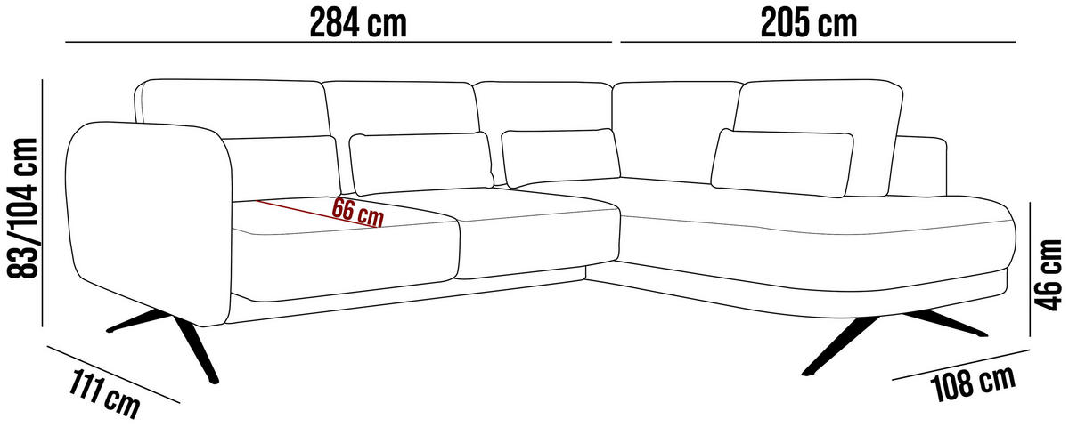 ECKSOFA ILUSIO L 250x205cm, Schlaffunktion, Schwarz, Rechts - Schwarz, Holz/Textil (248/205cm) - DomoHome