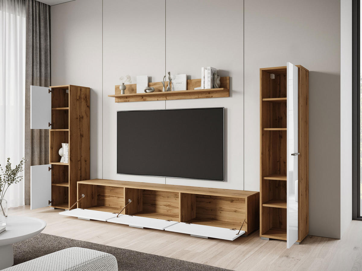 WOHNWAND Bogota XL - Schwarz/Braun, Holzwerkstoff/Kunststoff (180/30/31cm) - MIRJAN24