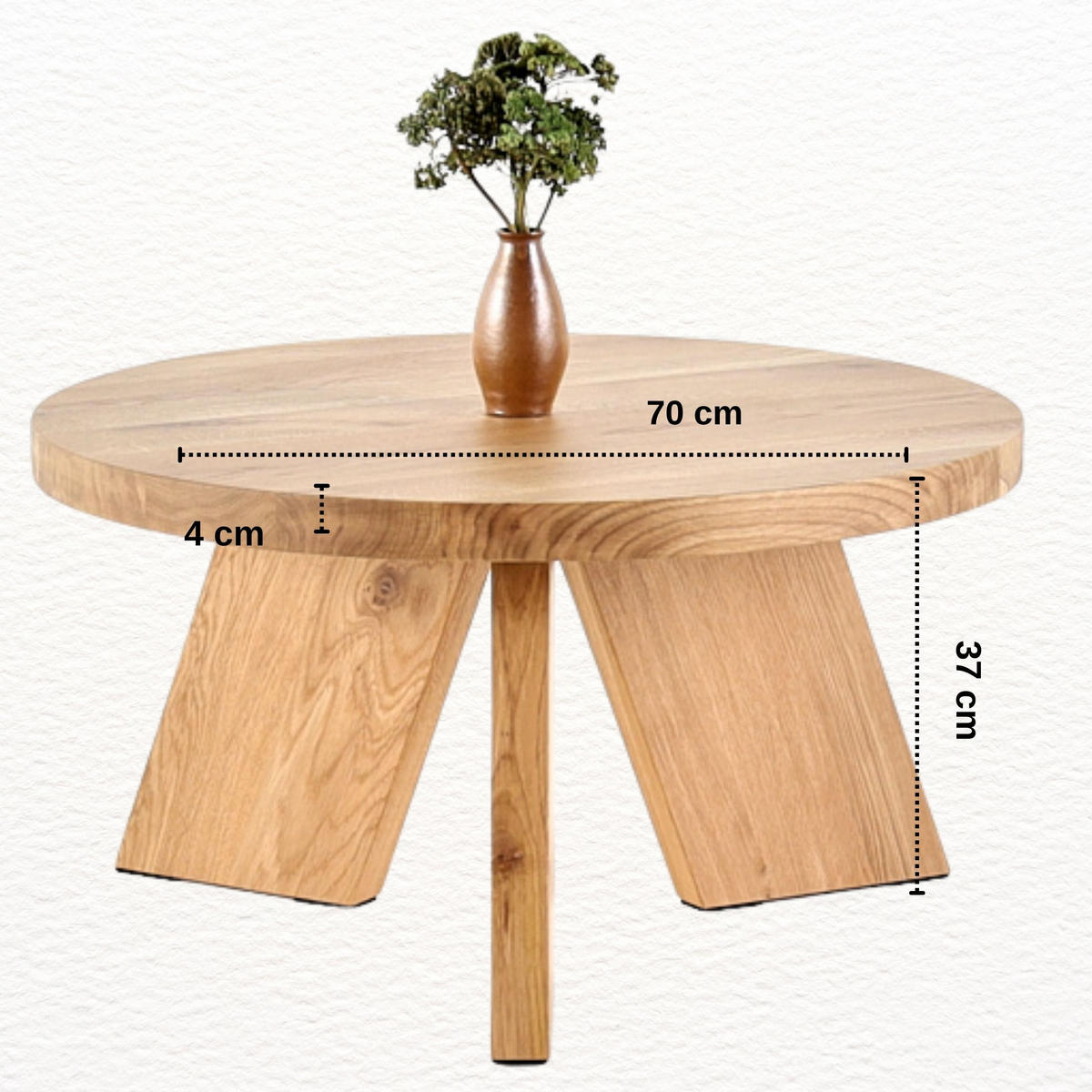 COUCHTISCH Eichenholz vollmassiv rund Naturbelassenen 70/70/37 - Naturfarben, Holz (70/70/37cm)
