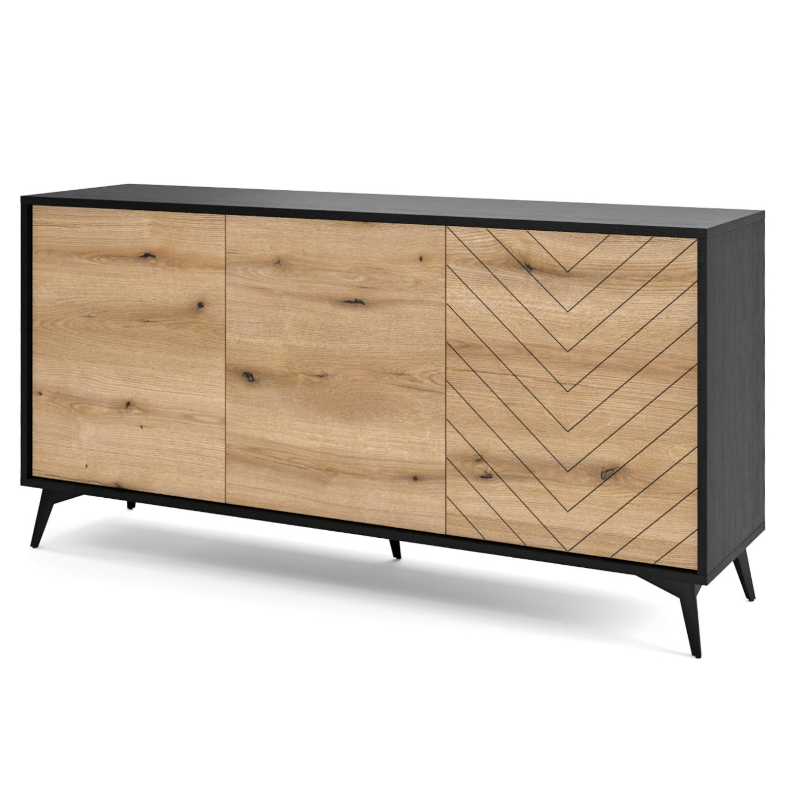 SIDEBOARD Jasper K154 - Eiche Evoke, Schwarz - Eichefarben/Schwarz, Glas/Holzwerkstoff (154/77/39cm) - Komodee