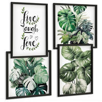 BILDER SET 4er Set - 50x50 cm & 40x60 cm Schwarzer Rahmen - Blattpflanzen leben, lachen, lieben - Schwarz, Kunststoff (50/50cm) - TULUP