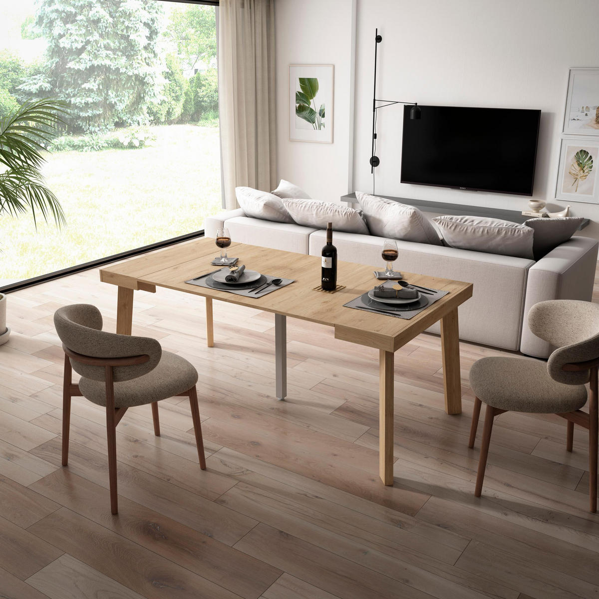 KONSOLENTISCH ausziehbar 58 bis 180cm, für 8 Gäste, eiche, 90/58/73cm - Eichefarben, Holzwerkstoff (90/180/73cm) - Skraut Home