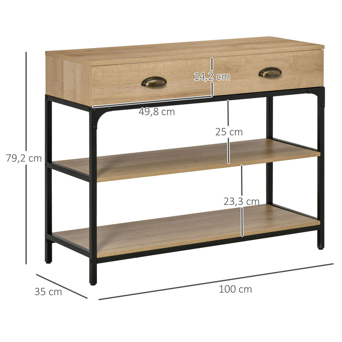 KONSOLENTISCH Eiche Melamin in Holzoptik und Stahl 1 Stück - Beige, Kunststoff (100/35/79.2cm) - GiPP