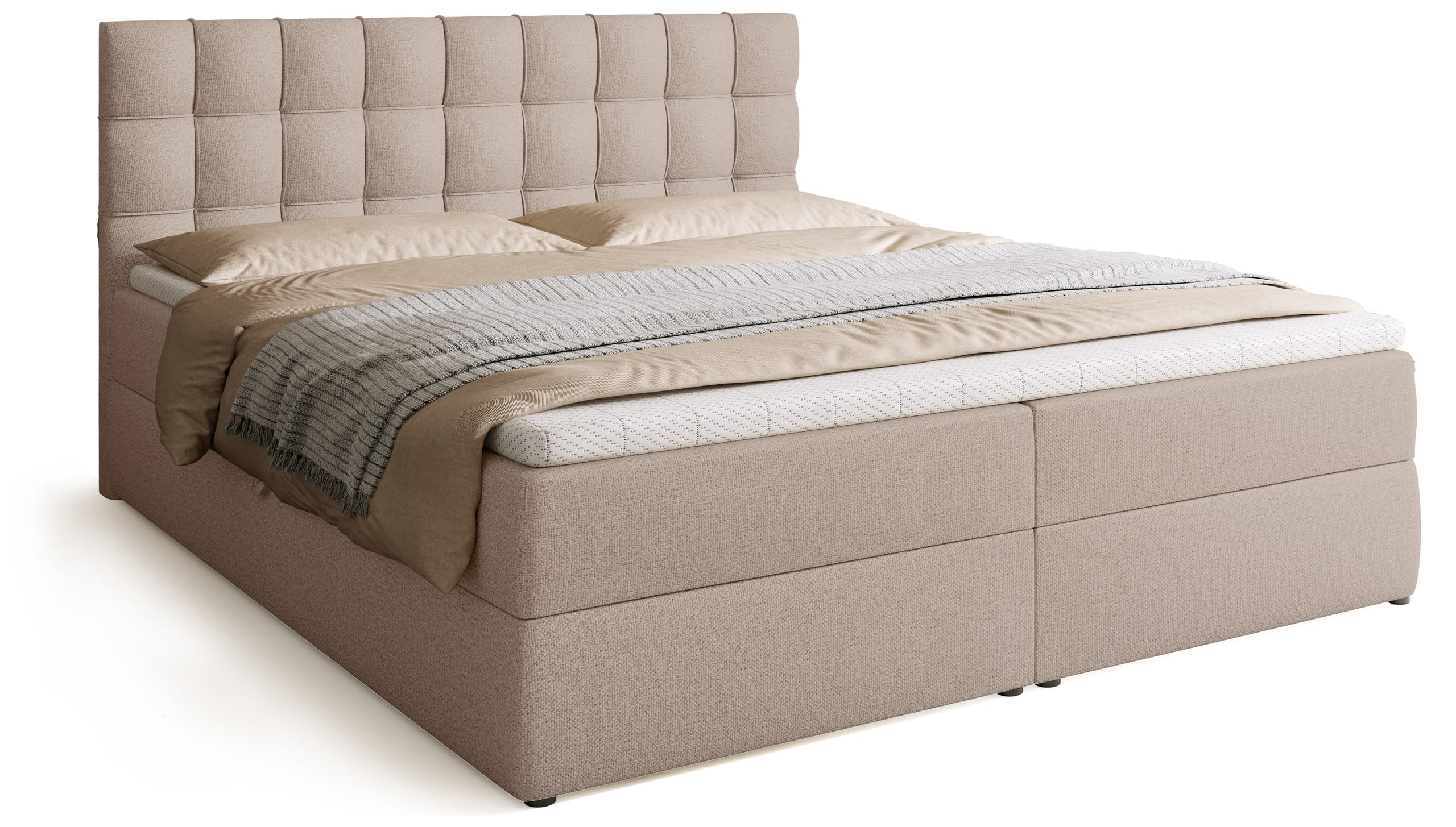 BOXBETT Detroit mit Topper 180/200 Beige - Creme, Textil (180/200cm) - Bromarkt