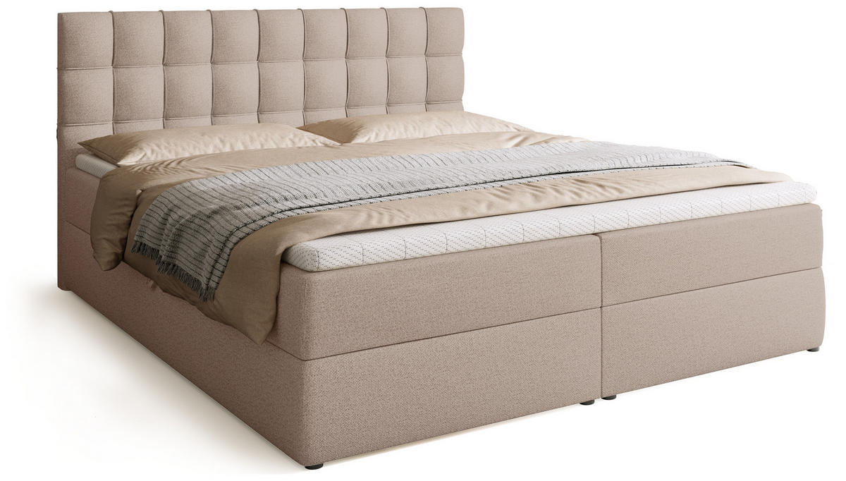 BOXBETT Detroit mit Topper 180/200 Beige - Creme, Textil (180/200cm) - Bromarkt