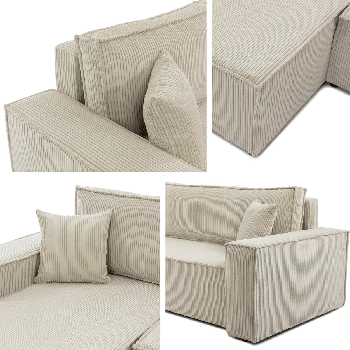 ECKSOFA Karl Cord - Schwarz/Naturfarben, Holz/Kunststoff (244/145cm) - MIRJAN24