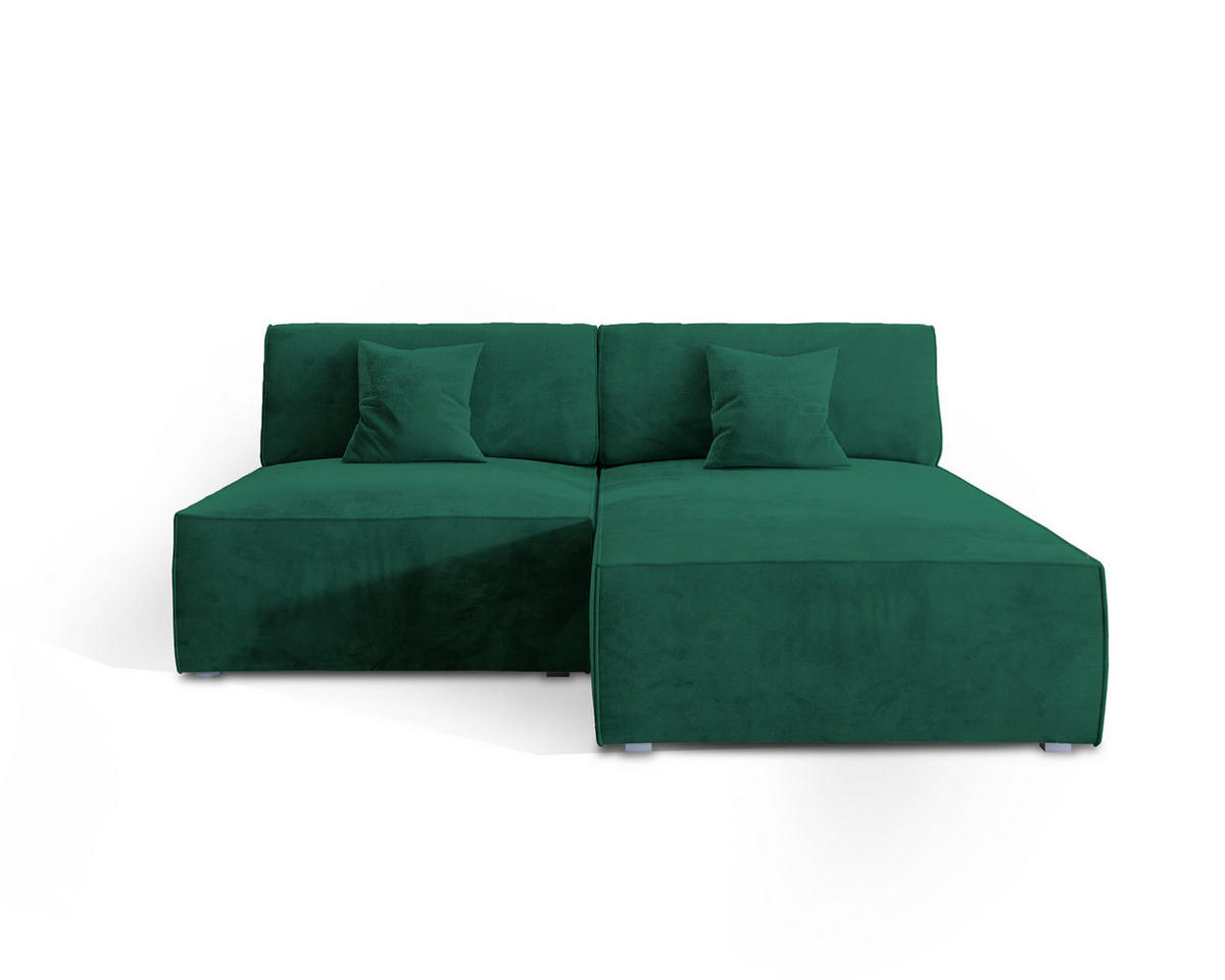 ECKSOFA FIORO M Grün Velours-Stoff mit Schlaffunktion - Grün, Holz (204/148cm) - MASSENO