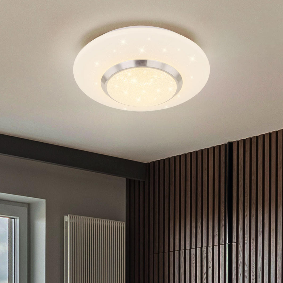 LED DECKENLEUCHTE Candida Metall Nickel-matt Weiß - Weiß, Metall (34/34/8cm) - Globo Lighting