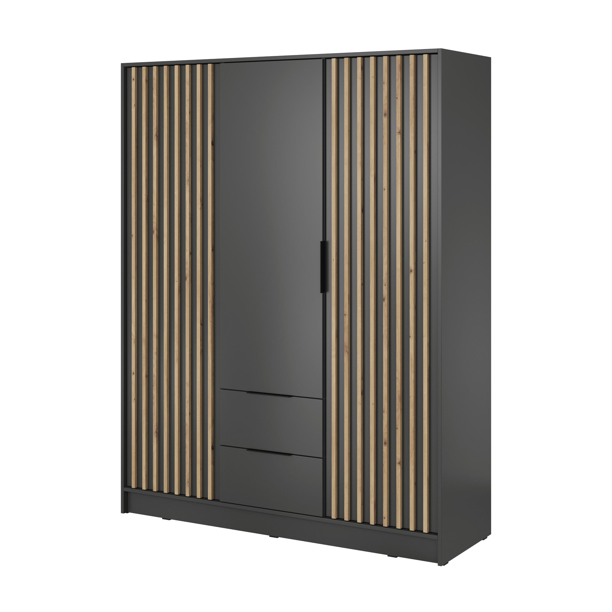 DREHTÜRENSCHRANK NELIANA 155/200/51 cm 3-türig Graphitfarben - Graphitfarben, Holzwerkstoff (155/200/51cm) - MASSENO