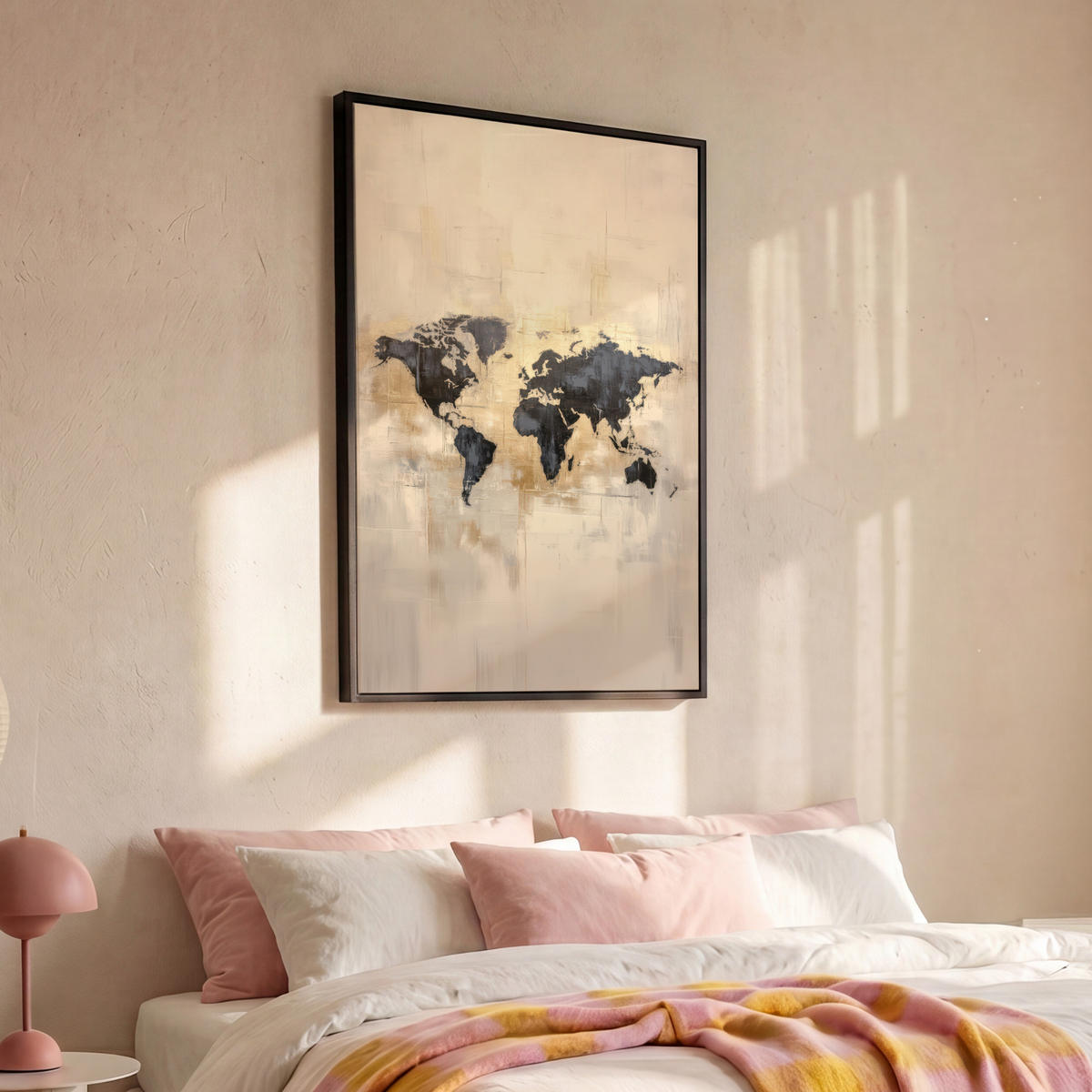 LEINWAND Bilder mit Rahmen - Weltkarte - Gold - Schwarz - Abstrakt - 100x150 - Kupferfarben, Textil (100/150cm) - MuchoWow