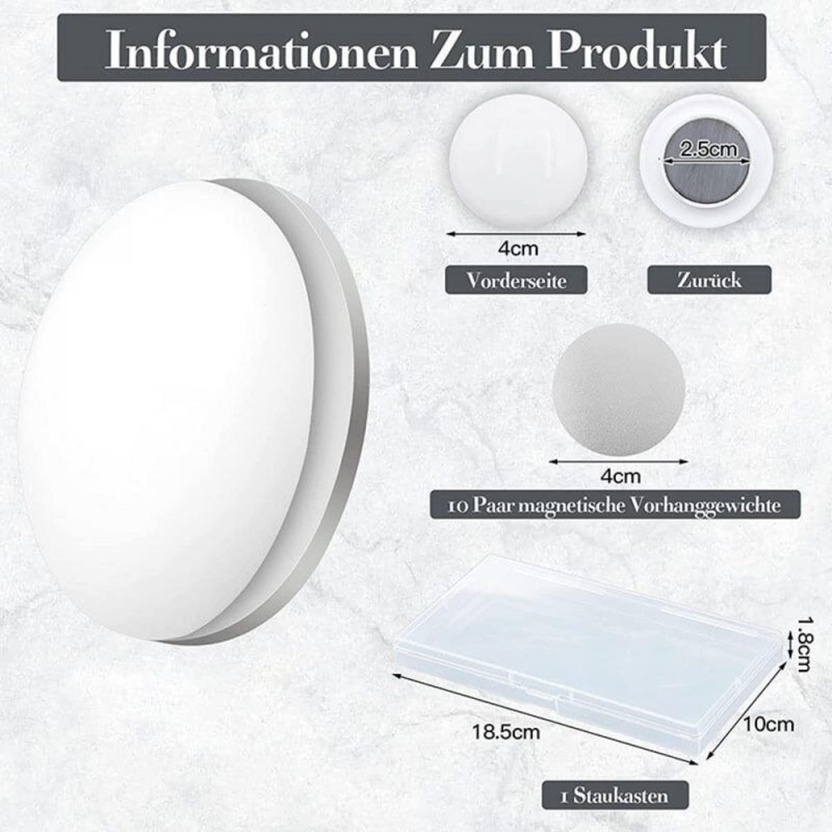 DUSCHVORHANG 10er-Pack Weiß wasserdicht mit Beschwerungssteinen - Weiß, Metall (13/2/19cm) - MCBOSON