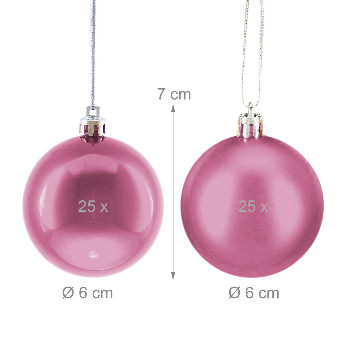 50XWEIHNACHTSKUGELN - Rosa, Kunststoff (6/7/6cm) - Relaxdays