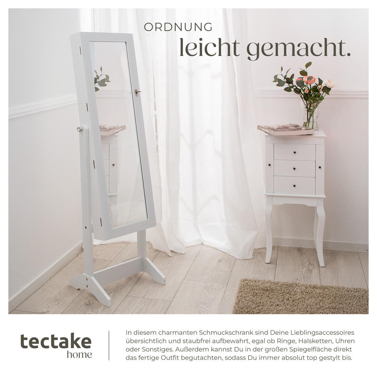 SCHMUCKSCHRANK  ,abschließbar,weiß - Weiß, Holz (37/147/45cm) - tectake