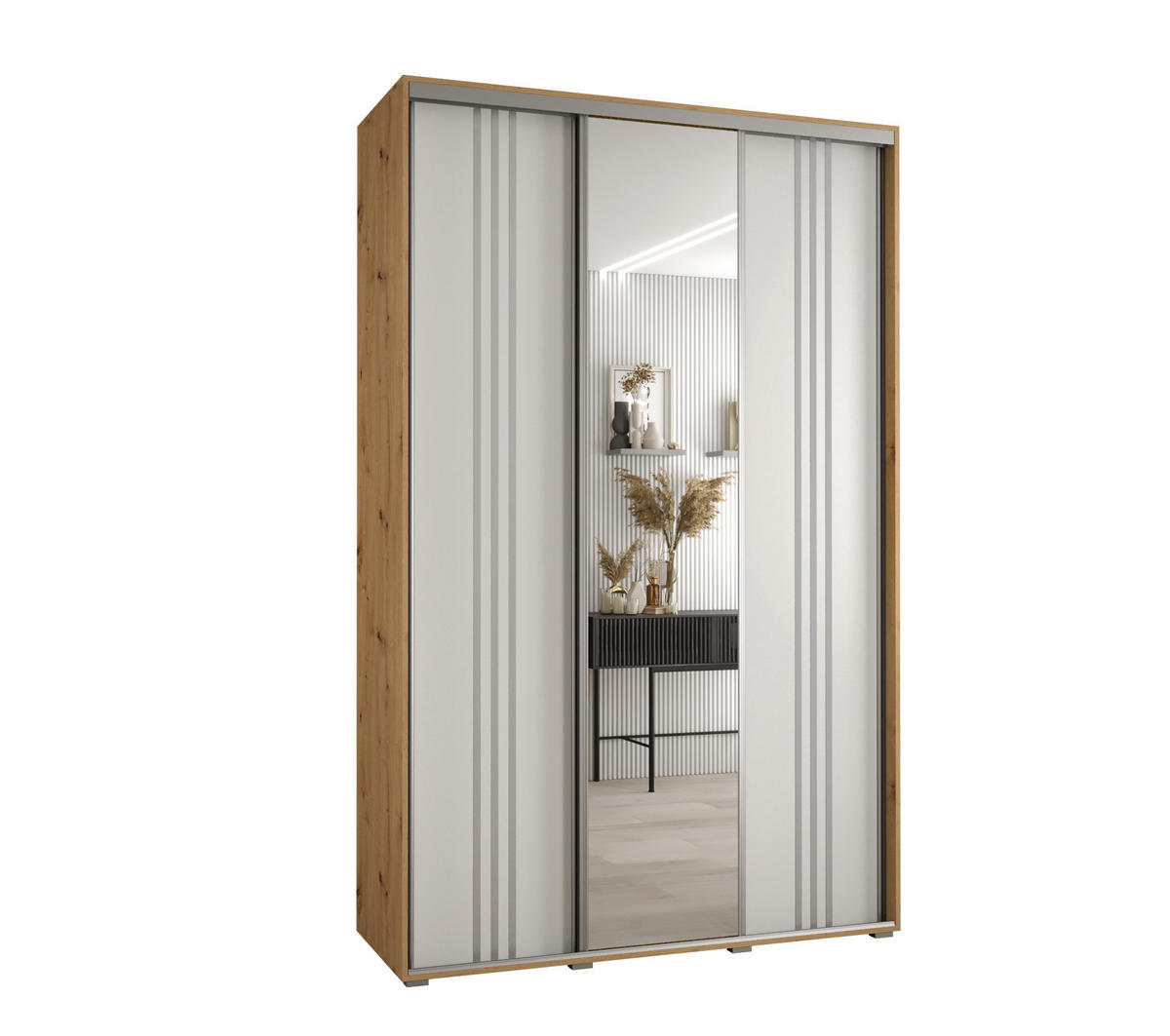 SCHWEBETÜRENSCHRANK 235,2/160/45 3-türig - Silberfarben/Weiß, Holz/Metall (160/235/45cm) - Abiks Möbel