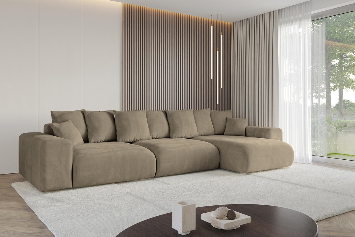 ECKSOFA Ottomane rechts ESKAR-L 364x176x84 Braun Velours - Schwarz/Braun, Holzwerkstoff/Kunststoff (176/364cm) - ALTDECOR